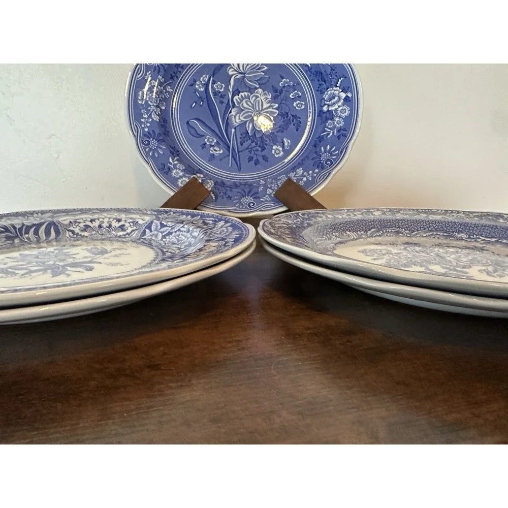 Set Of 5 Spode Blue Room Collection Dinner Plates All Floral.